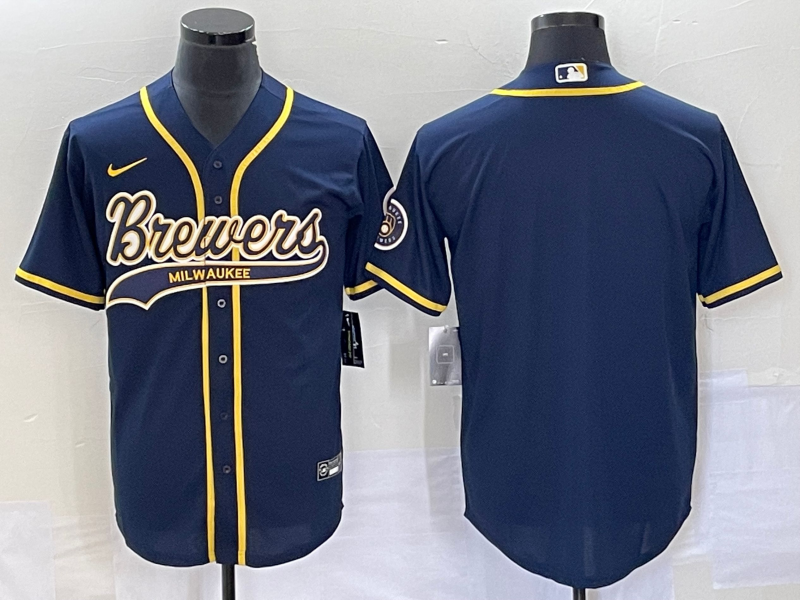 Men's Milwaukee Brewers Blank Navy Cool Base Stitched Jersey